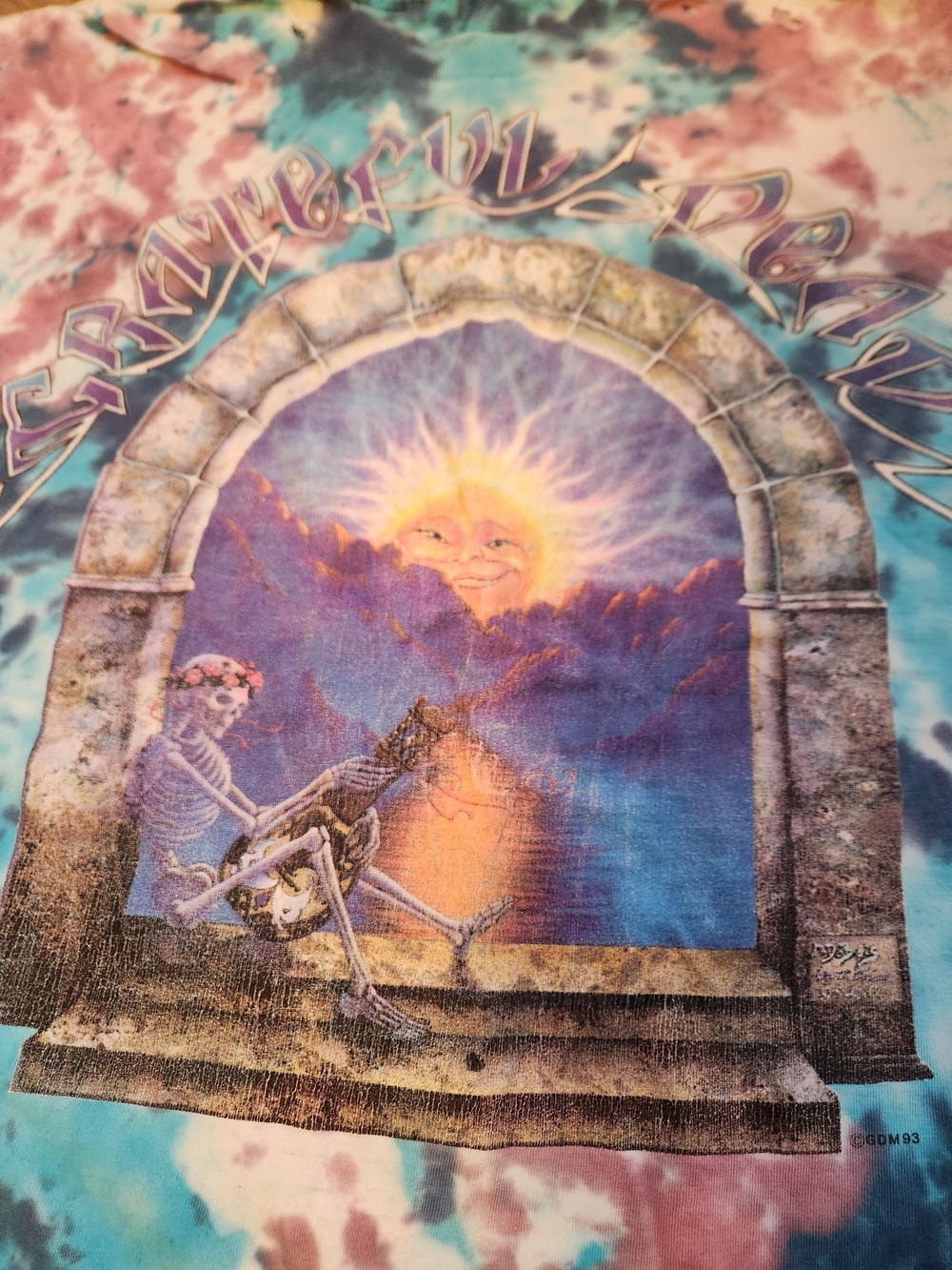 Vintage 1993 Grateful Dead Tie-Dye Sun & Moon Skeleton Tee Large MSG Concert - Picture 3 of 10